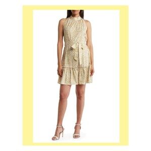 NWT Sam Edelman XL Yellow Floral Multicolor Mock Neck Trapeze Dress 14W 16-18